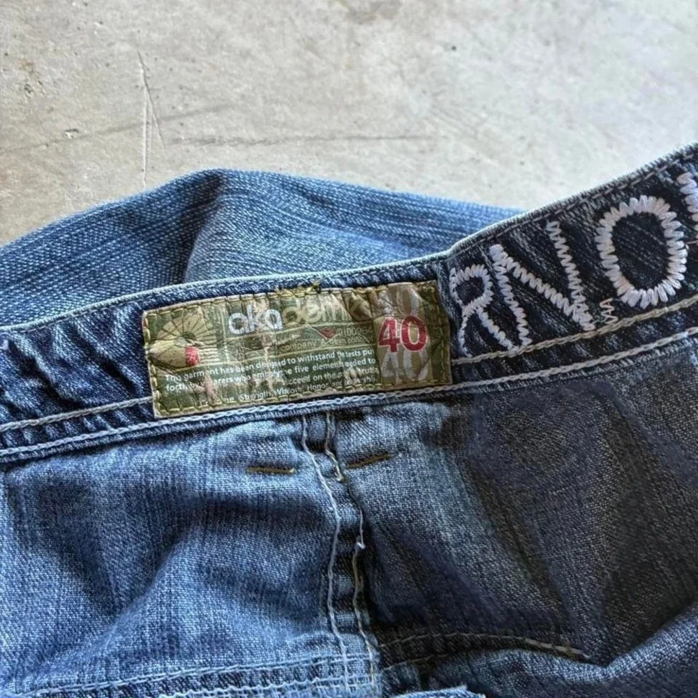 Vintage Baggy Faded Blue Jorts Jean Shorts Back Embroidery Y2K 90s Skater